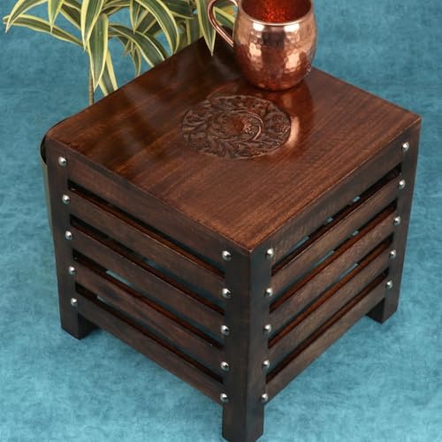 Image of Wooden Stool Table Solid Wood Best Used as Bedside Corner Footrest Foot Step Stool Tea Coffee Plants for Living Room Outdoor Furniture Pre-Assembled (Brown NEW)