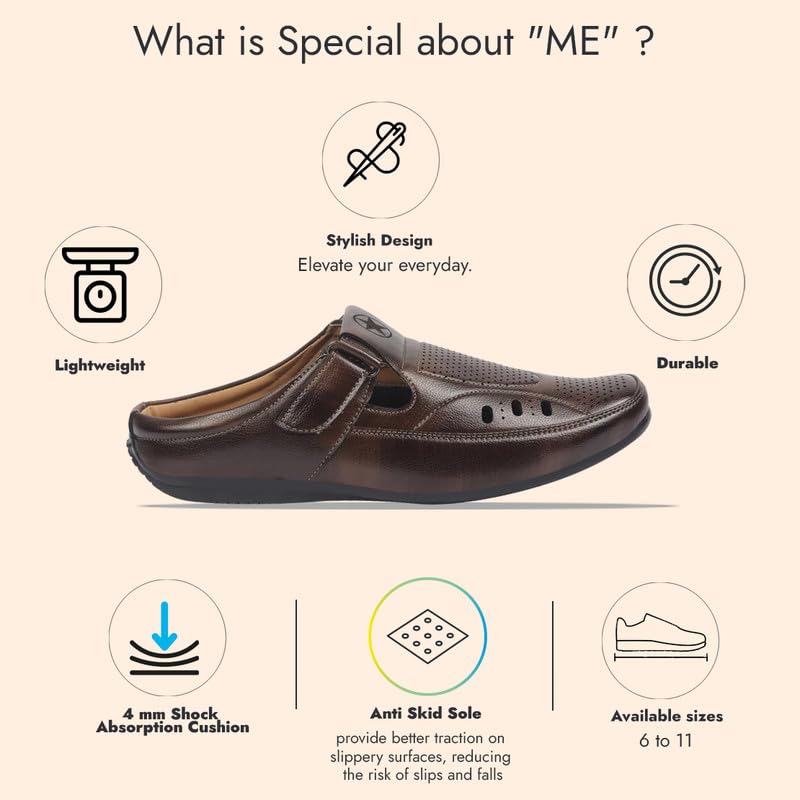 Image of FAUSTO Men's Back Open Perforated Breathable Casual Sandal With Cushioned Footbed|Adujstable Strap Stitched Slip On Sandal For Work|Evening