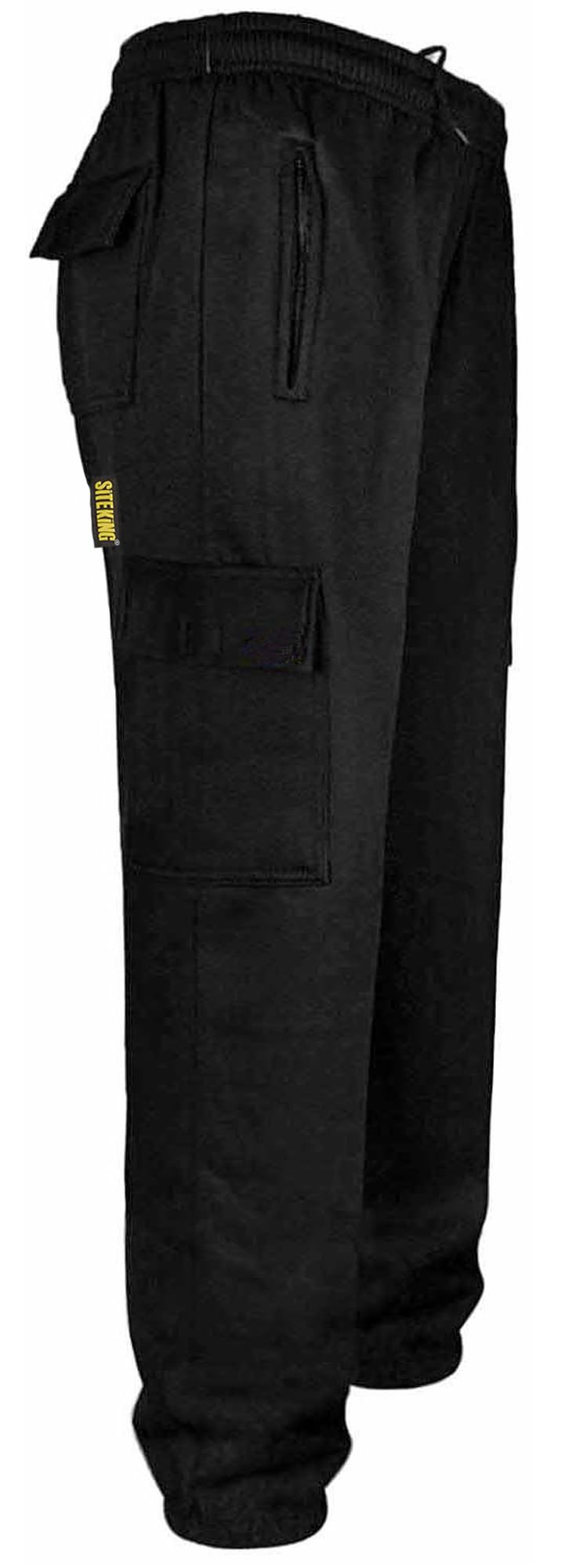 SITE KING Mens Cargo Combat Work Tracksuit Jogging Bottoms with Knee Pad Pockets Size S to 5XL Fleece Pants (XL - 42/44 Waist, Black)