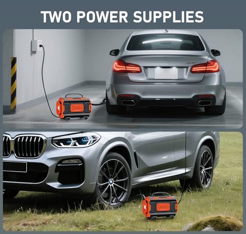 Image of Tire Inflator Portable Air Compressor, 12V DC 110V AC Car Tire Pump, Air Mattress Pump with Inflation & Deflation Mode, Dual Powerful Motors Air Pump for Car, Bicycle, Air Mattress