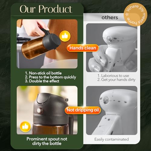 Miniatura 8 de Yarramate Dispensador De Aceite De Oliva Juego Con Scuro Protezione Dalla Luce, 470ml 2 En 1 Spray De Cocina, Ámbar Pulverizador De Aceite De Calidad Alimentaria Para Cocina Negro