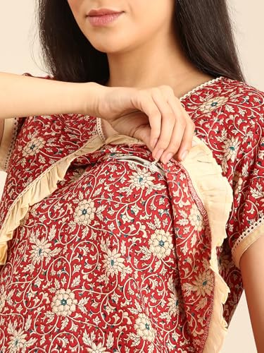 Image of Rupa Jon Aishwarya Women Full Length Maternity Night Dress in Cotton Blend Fabric, Maxi Nighty, Pregnancy Night Dress for Nursing, Pre and Post Pregnancy