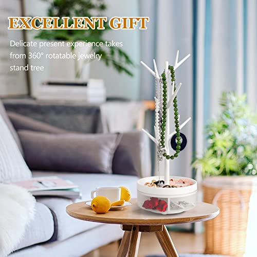 Inmorven Small Jewelry Stand, Jewelry Tree Stand Organizer Earring Holder Necklace Display Tower With Acrylic Jewelry Tray, Storage For Bracelet Ring Ear Studs Watch (14.2 Inch) #TOP6