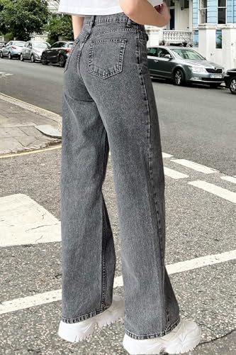 Women's Wide Leg Straight Jeans High Waist Stretchy Boyfriend Classic Denim Pants3