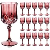 Ciaell 24PCS Burgundy Plastic Wine Glasses - 7 Oz Plastic Goblets for Party - Burgundy Vintage Drinking Glasses - Disposable Water Goblets Set for Wedding, Bar, Wine, Beer, Juice & Christmas