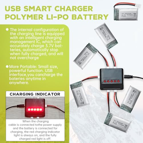 ZYGY 5Stück 3.7V 400mah Lithium Akku mit 5in1 Ladegerät für H99W H31 H6C H98 AT-96 TR-C385 TR-P51 TR-F22 RC Drohne (Rot)