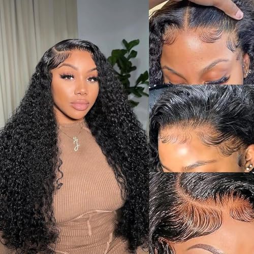 Qiikota 26 Inch Deep Wave Lace Front Wigs Human Hair