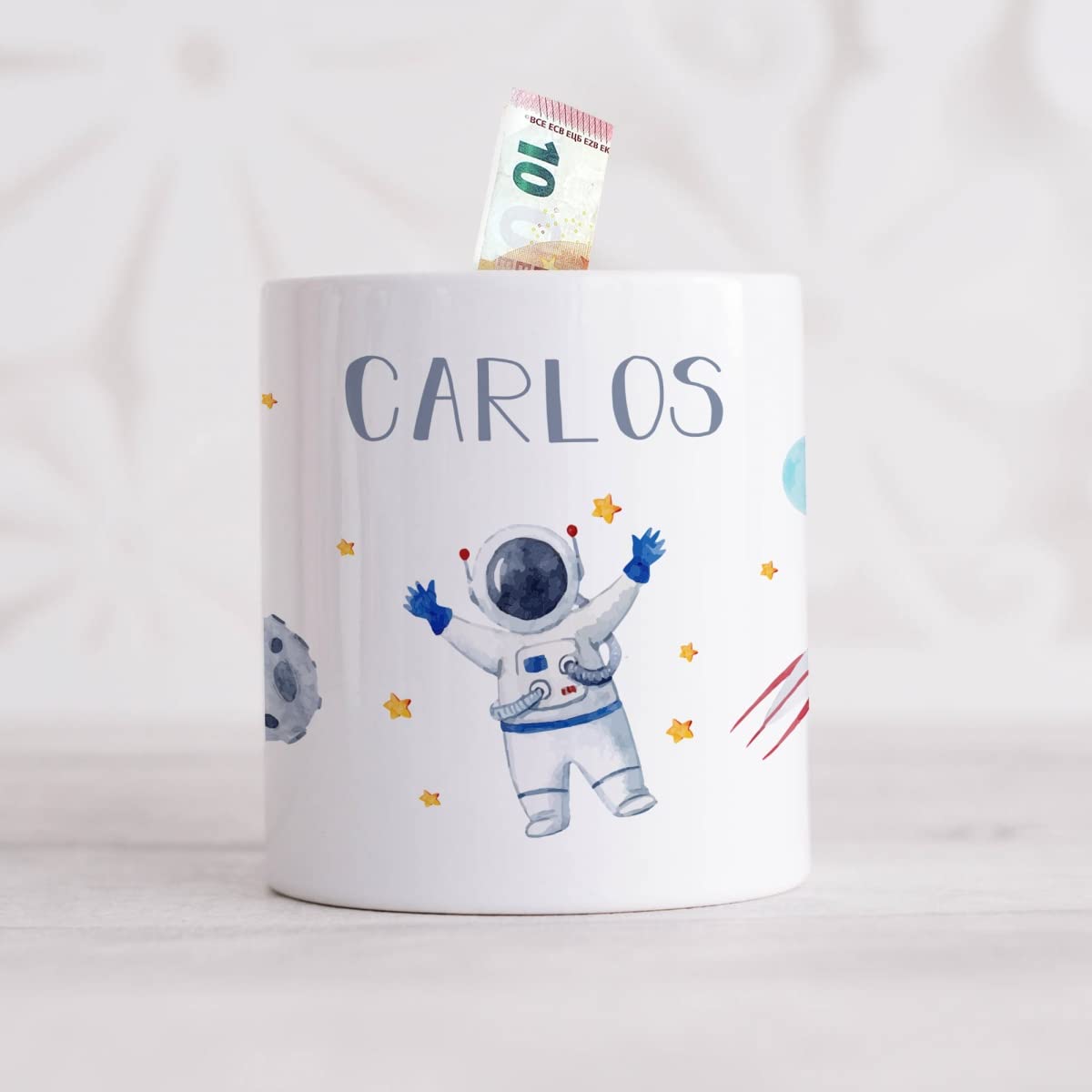 GRAZDesign Tirelire Avec Prénom Cerf Timide, Cadeau Argent, Cadeau Baptême, Anniversaire, Noël, Blanc, Céramique, Enfants, Filles, Argent De Poche, Idée Cadeau