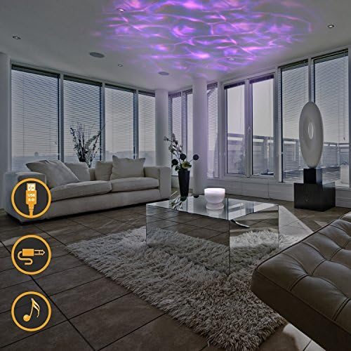 EVIZIAN DreamWave Soothing & Relaxing Ocean Wave Projector LED Night Light with Built-in Stereo Speakers / (12 LED Bulbs - 3 Colors) Water Wave LED Ceiling Projector for Children or Adults