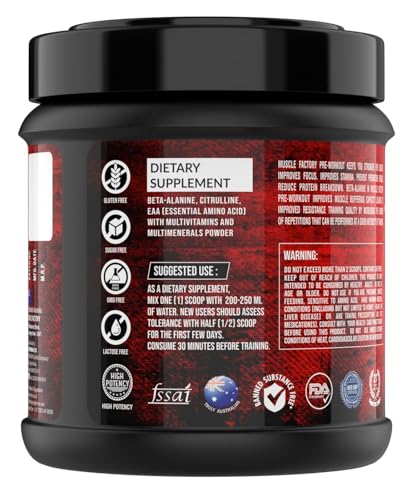 Image of MUSCLE FACTORY Wild Series Ultimate Pre-Workout Formula | Extreme blend with EAA for Energy, Strength, Mental Focus & Powerfull Pumps | (250gms - 50 servings) - Insane beast