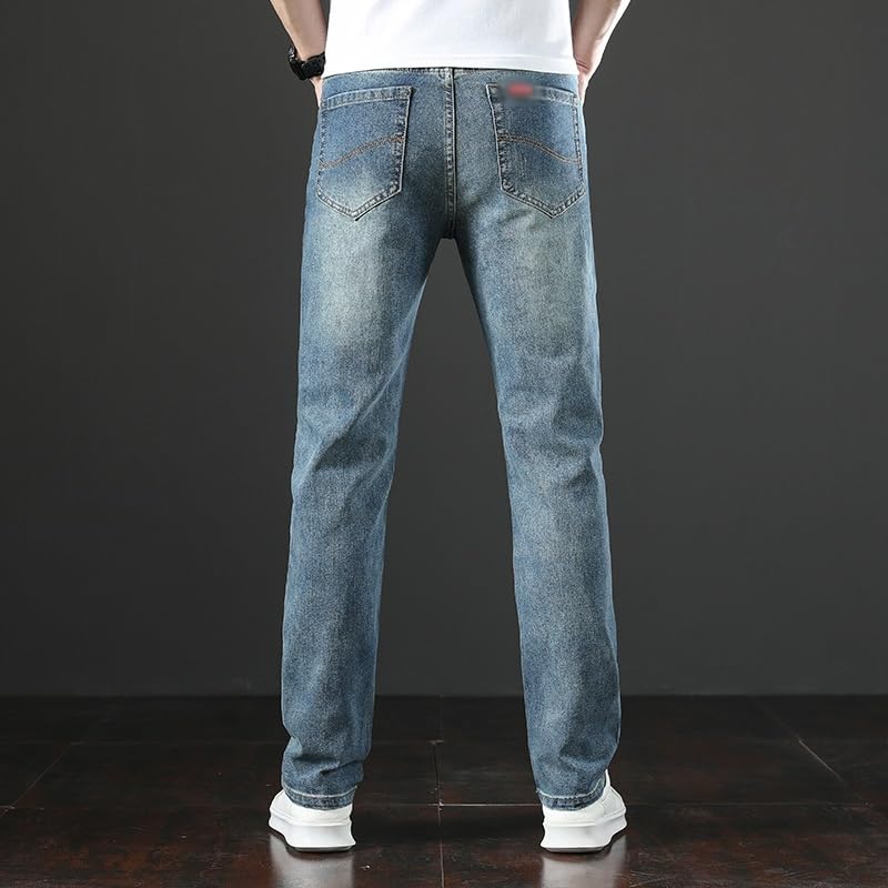 Straight Leg Jeans Vintage Solid Color Make Old Business Comfort Denim Pants3