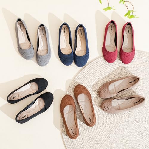 Image of Veittes Women's Wide Width Flat Shoes, Dressy Round Toe Slip On, Soft Comfortable Office Work Daily Walking Ballet Flats.