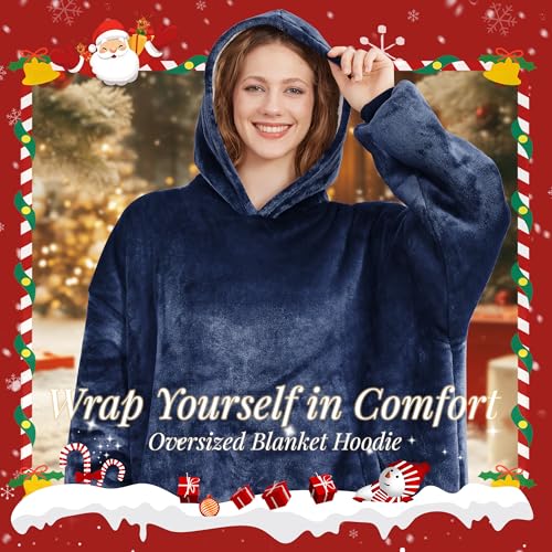 AmyHomie Wearable Blanket Hoodie – Oversized Sherpa Fleece in Blue — view 6