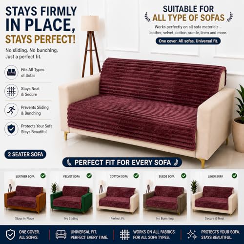 Image of Homerz Premium Rabbit Fur Sofa Cover with Anti-Skid Backing, Soft Plush Fabric Sofa Protector for Living Room Furniture (Pink, 7 (3+2+2) Seater, Seat Cover with Backrest)