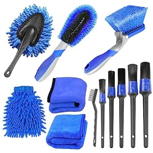 Didilor Car Cleaning Kit 12PCS Car Detailing Kit Wheel Cleaning Brush Tyre Brush Wire Brush Exterior and Interior car washing set for Car Motorcycle Bike Cleaning Wheels, Engine, Emblems, Air Vents