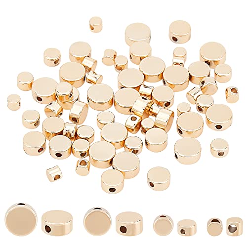 BENECREAT 64Pcs Real 14k Gold Plated Spacer Beads,4 Styles Smooth Round Beads Gold Spacers Flat Round Brass Metal Spacer Beads for DIY Jewelry Making Findings and Other Crafts
