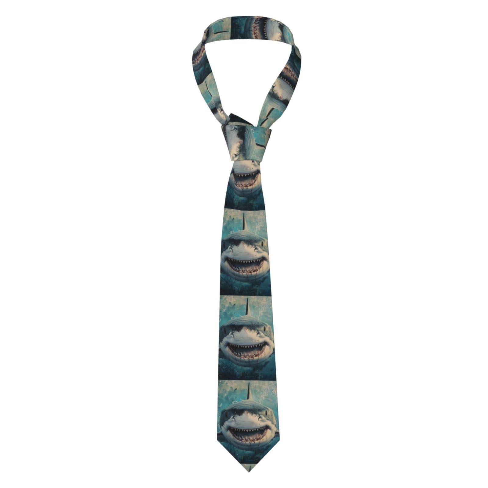Peiyeety Unisex Ocean Shark Ties For Men Novelty Tie Silk Classic Mens Necktie For Business Wedding