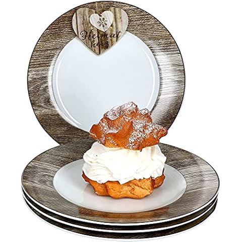 RITZENHOFF & BREKER 4-teiliges Kuchenteller-Set Herz Chalet I Geschirr-Set für 4 Personen I Frühstücksteller mit Holz-Optik I Dessertteller Cover