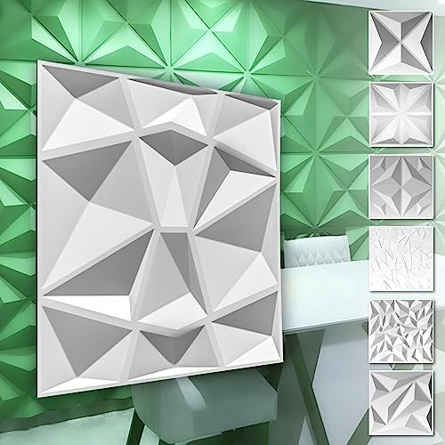 HEXIM 3D Wandpaneele, PVC Kunststoff weiß - Diamond Design Paneele 50x50cm...