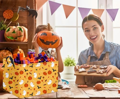 Image of Rectangular Halloween Basket for Boys and Girls Kids Trick or Treat Pumpkin Basket for Halloween Parties Cute Storage Bin Organizer Box Room Decor(Cute halloween )