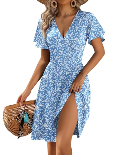 Image of Zeagoo Womens Summer Dresses Wrap V Neck Dress Floral A-Line Ruffle Sleeve Casual Sundress with Pockets 2026