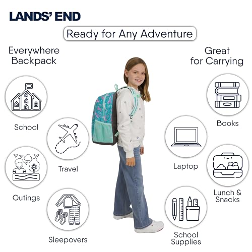 Lands' End Unisex Kid's Elementary Boys and Girls Medium Classmate Lightweight Durable School Backpack, Ceramic Blue2