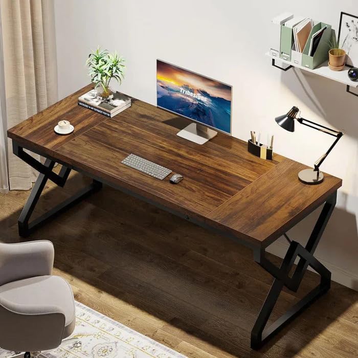 Image of Klaxon Wood & Metal Frame Study & Computer Table, Office Table for Home | Workstation Table Desk for Home Office Tera