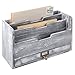 MyGift 3 Slot Rustic Dark Gray Wood Office Desk File Organizer Holder, Desktop Mail Letter Sorter Tray Document Holder with Pull-Out Storage Drawer