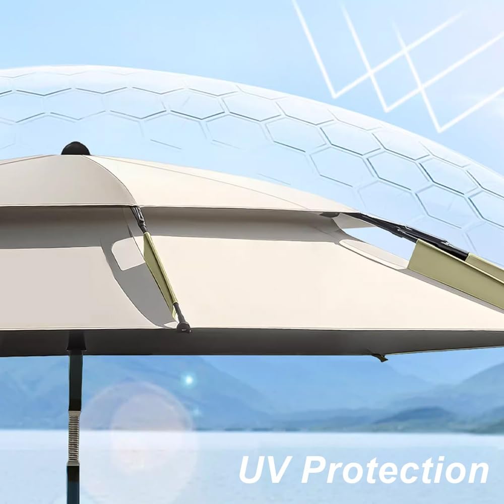 2.2m Sombrilla De Playa Antiviento,Paraguas De Pesca Plegable, Inclinación Ajustable, Sombrilla De Mesa Al Aire Libre con Techo De Ventilación(Beige)