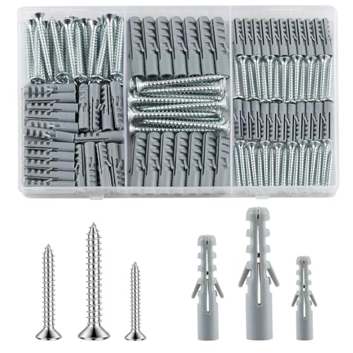 230 PiezasTacos para Pared y Tornillos(115 Tacos Pladur y Hormigón, 115 Tornillos Autorroscantes para Pladur), Tornillos Autoperforantes y Tacos de Plástico, para Hormigón Ladrillo, Paneles de Yeso