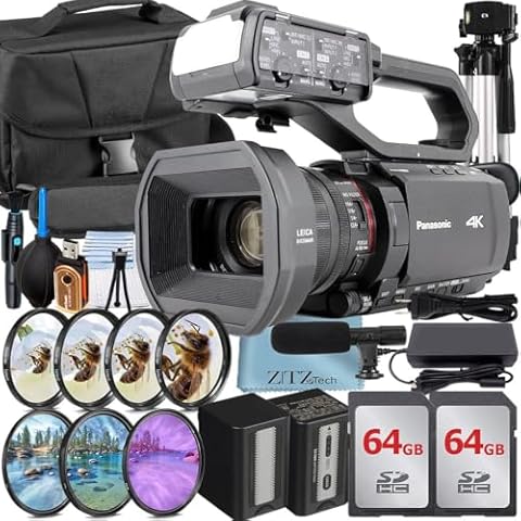 ZeeTech Panasonic HC-X2000 UHD 4K Professional Camcorder + Case + 2 Pack 64GB Memory Card + Filter Kit Accesory Bundle, Black Cover