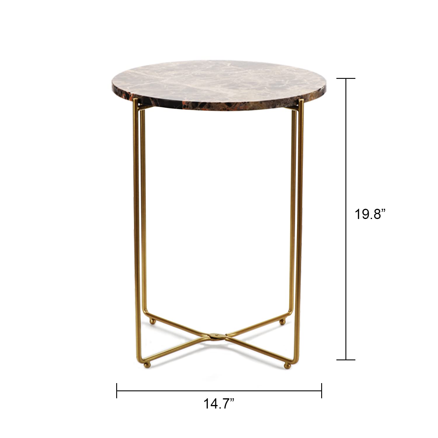 Metal Round Side End Table with Marble Top, Modern Lightweiht Bedside Small Coffee Table for Living Room Bedroom Small Space White