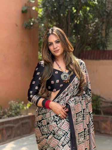 Image of SATIKA VASTRAM Modal Silk Ajrakh Saree Bandhani Design Crepe Printed Designer Pallu Attach Blouse Piece