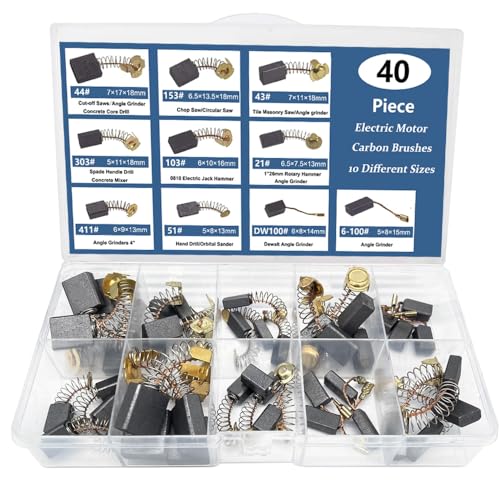 Saipor 40Stück 10 Größen Motorkohlen Kohlebürsten für Elektrowerkzeug, Kohlestifte Motor Kohlebürsten für Bohrhammer, Winkelschleifer, Kreissäge