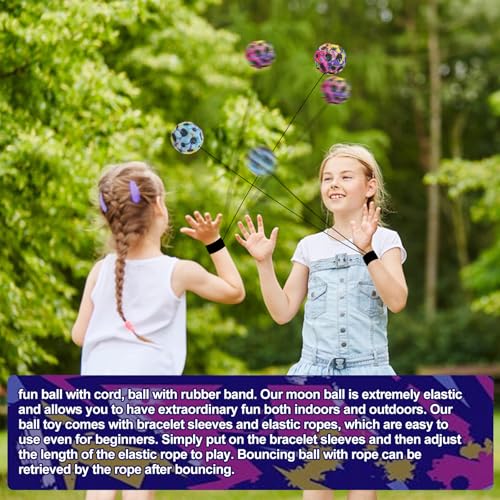 LETTERASHQP Ball Mit Schnur Kinder 6 Stück Springball mit Schnur Bouncing Ball Toy Handgelenk Returnball Moon Space Ball Hohe Springender Gummiball Wrist Ball für Kinder Innen und Außen