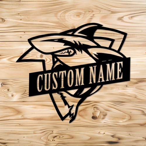 Personalized Shark Metal Wall Sign, Custom Great White Shark Metal Wall Art,Custom Sea Animal Wall Sign,Personalized Shark Lover Name Sign Home Decor Boy Girl Nursery Decoration (Shark C)