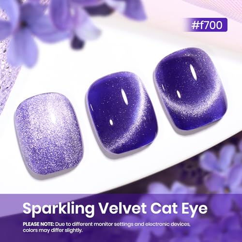 Image of Beetles Cat Eye Gel Nail Polish, 15ML Purple Cat Eye Holographic Glitter Gel Polish with Magnet Soak Off UV Shimmer Velvet Gel Celestial Veil Series French Nail Art Design Manicure Gifts for Women