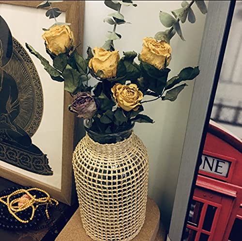 PreZervers Glass Flower vase with Rattan Boho Glass Vase with Rattan Straw Decor Glass Vase Flower Vase - Image 7