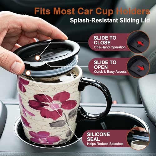 Vaso de cerámica DUSVALLY con tapa 17oz diseño floral miniatura 7