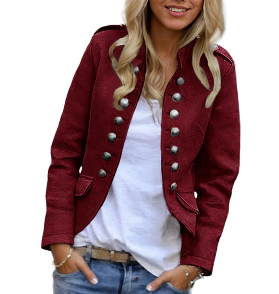 Generisch Blazer da donna con taglio cropped con doppio petto leggero, con colletto alto, elegante cappotto di transizione per autunno