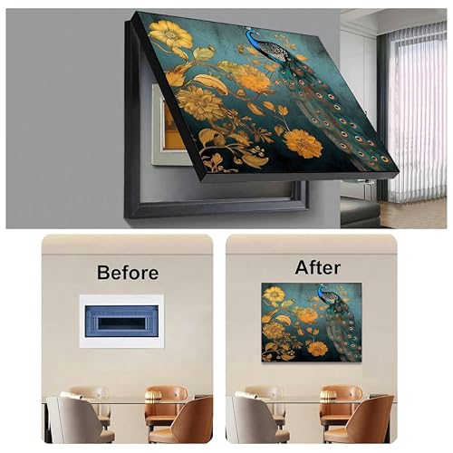 Image of Electric MCB Box Cover Frame With Hydraulic Decorative Painting Peacock Painting Electrical Panel box Cover, Switch Box Frame Will Fit Max 10x14 inch Switch Board, Outer Size 13X17 Inch