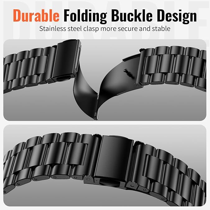 Image of MOROFY No Gap Solid Metal Stainless Steel Strap for Men Women Compatible with Samsung Galaxy Watch 8 Band 40mm 44mm (2025), Galaxy Watch 8 Classic Strap 46mm - Black [Watch NOT Included]