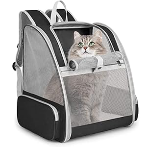 Mochila Transportín Perro, Mochila Transportín Gato Bien Ventilado con Correa de Seguridad Interior, Bolsa de Transporte para para Gatos y Perros Pequeños (12.6 * 11 * 16.12 Inch)