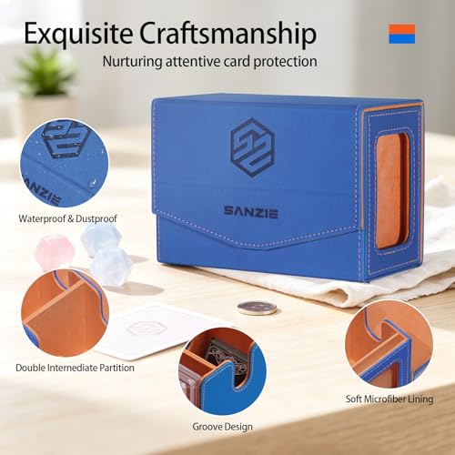 Image of SANZIE Card Deck Box for MTG Commander Deck Box with 2 Toploaders 35PT fits 240+ Single Sleeved Trading Cards PTCG TCG Deck Box for Trading Cards (Blue)