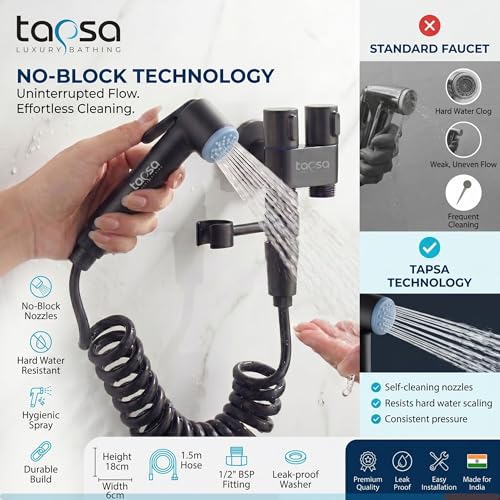 Image of Two Way Angle Cock Black with Health Faucet Set|2 in 1 Angle Cock|Angle Valve (Set of 1) for Bathroom /Wash Basin & Toilet (for HF Set & Flush) with Wall Flange Angle Valve Faucet (Wall Mount)