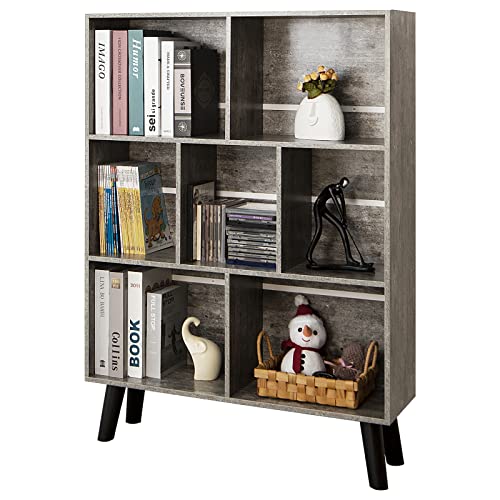 LEYAOYAO Bookshelf Cube Storage Organizer,3 Tier Bookcase with Legs,Modern Wood Open Shelf,Dirty Grey Bookshelves,Free Standing Display Short Book Shelves for Narrow Space,Bedroom,Living Room,Office