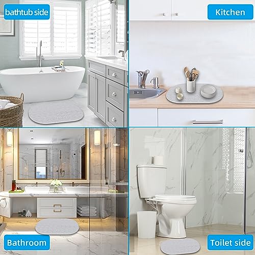 Image of Bath Stone Mats Diatomaceous Earth Bath Mat Fast Water Drying Super Absorbent Diatomite Mat with Non-Slip for Bathroom Shower,Kitchen Absorbent Pad,15.35x23.62inch,Light Grey,Oval,Hard 1-Pack