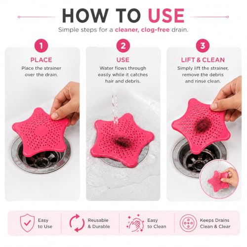 Image of Silicone Star Shape Drain Strainer for Kitchen Sink & Bathroom Wash Basin Hair Catcher Sink Filter with Strong Suction Cup | Reusable Drain Cover for Shower, Bathtub & Laundry