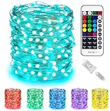 Minetom Color Changing Fairy String Lights - 33 ft 100 LED USB Silver Wire Lights with Remote and Timer, Starry Fairy Light for Bedroom Party Indoor Christmas Decoration, 16 Colors, Adapter Included