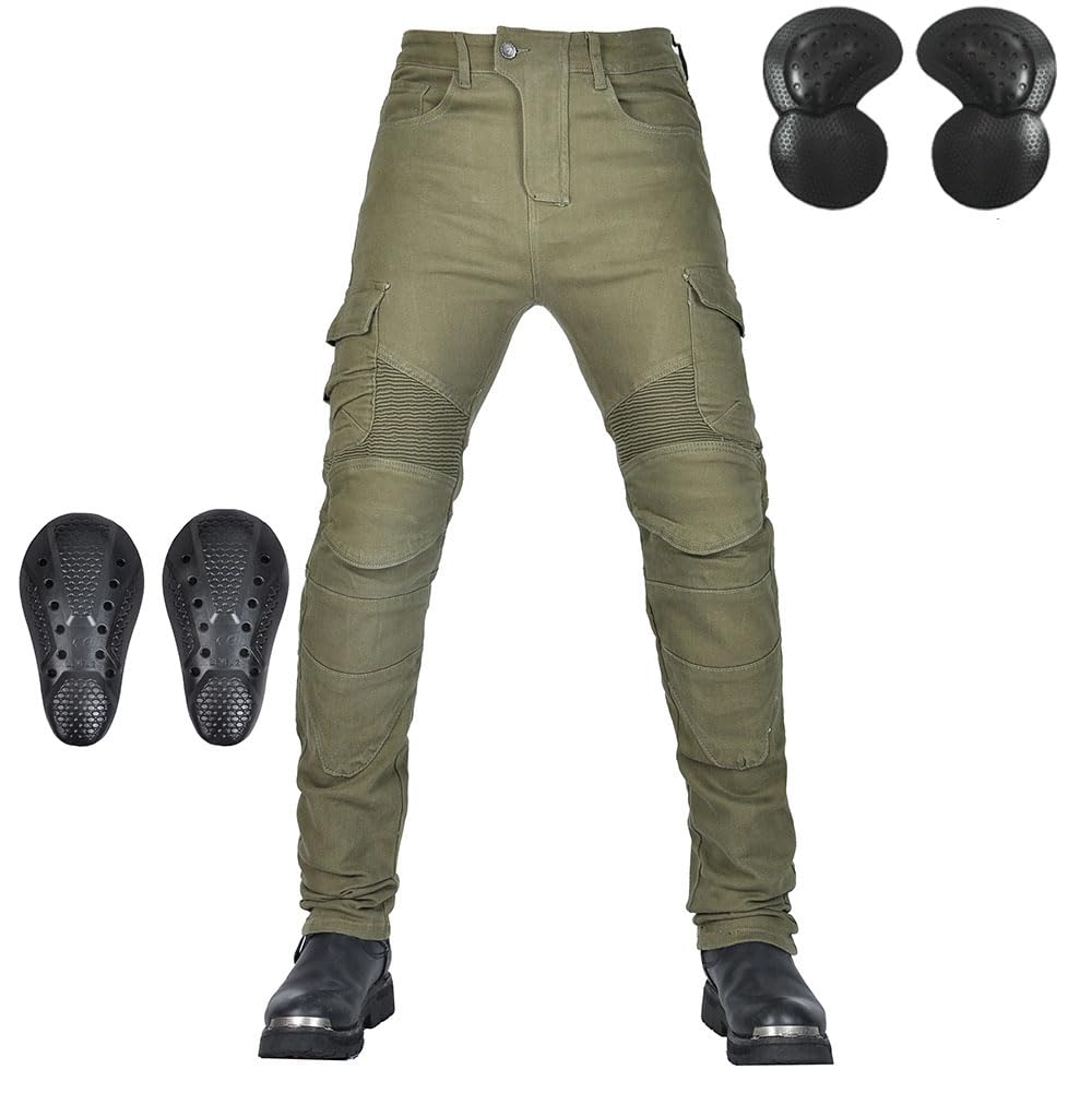 AnquanlingyuMen's Motorcycle Riding Pants Denim Jeans Protect Pads Equipment with Knee and Hip Armor Pads ​Detachable CE Armor Pads